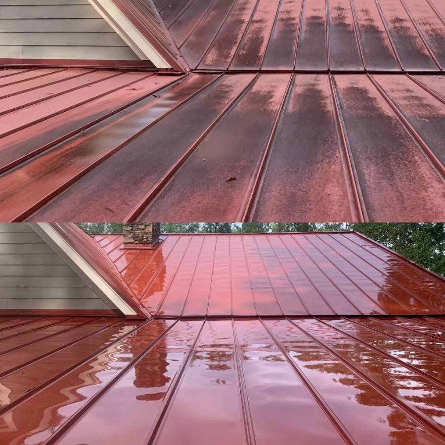 Roof after soft wash cleaning